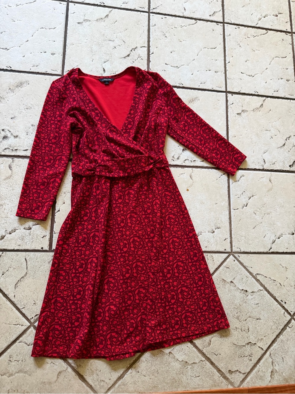 Lands' End Red Printed Wrap Dress